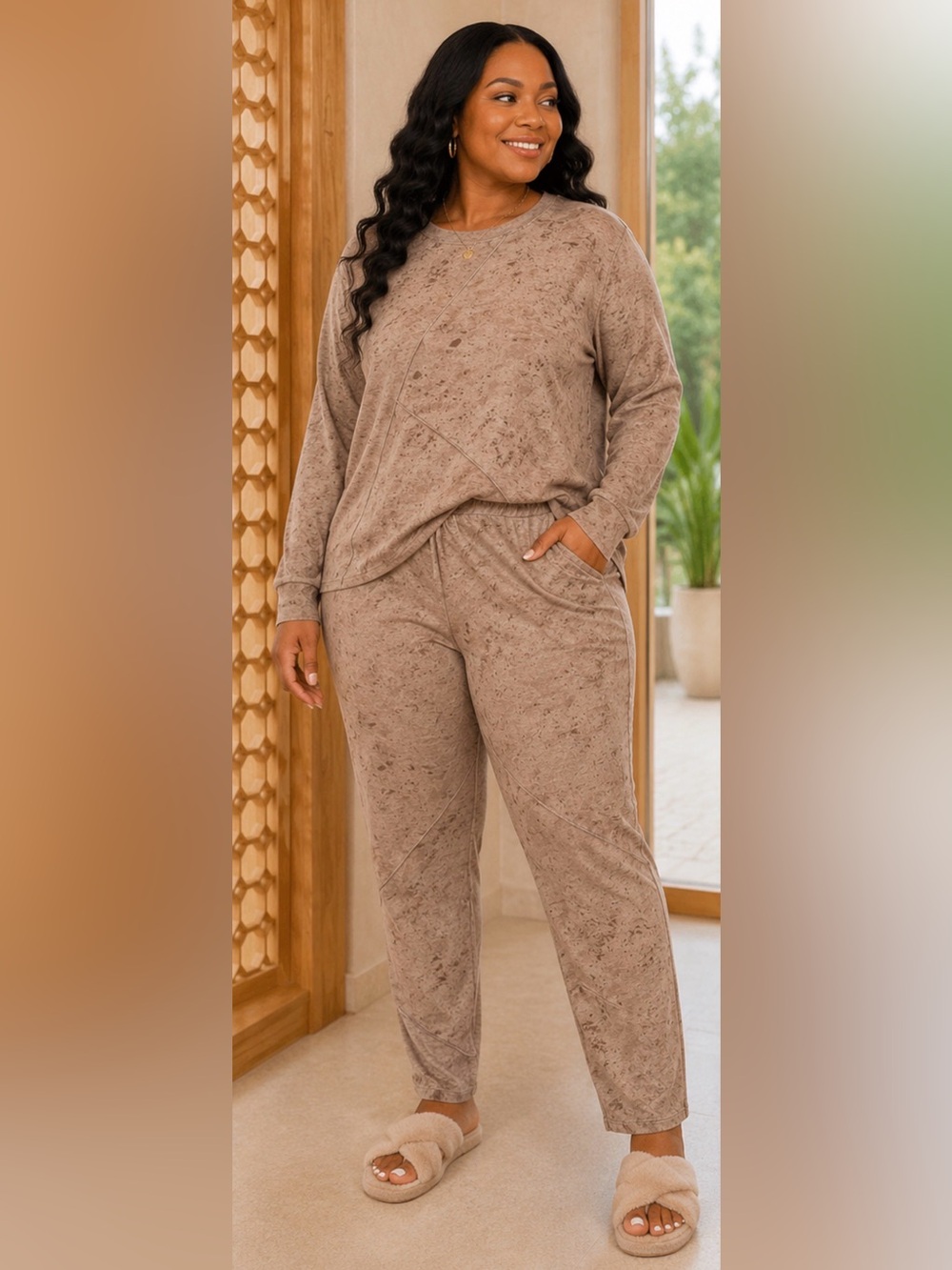 Fashion Nova Taupe Crushed Velvet Two-Piece Set